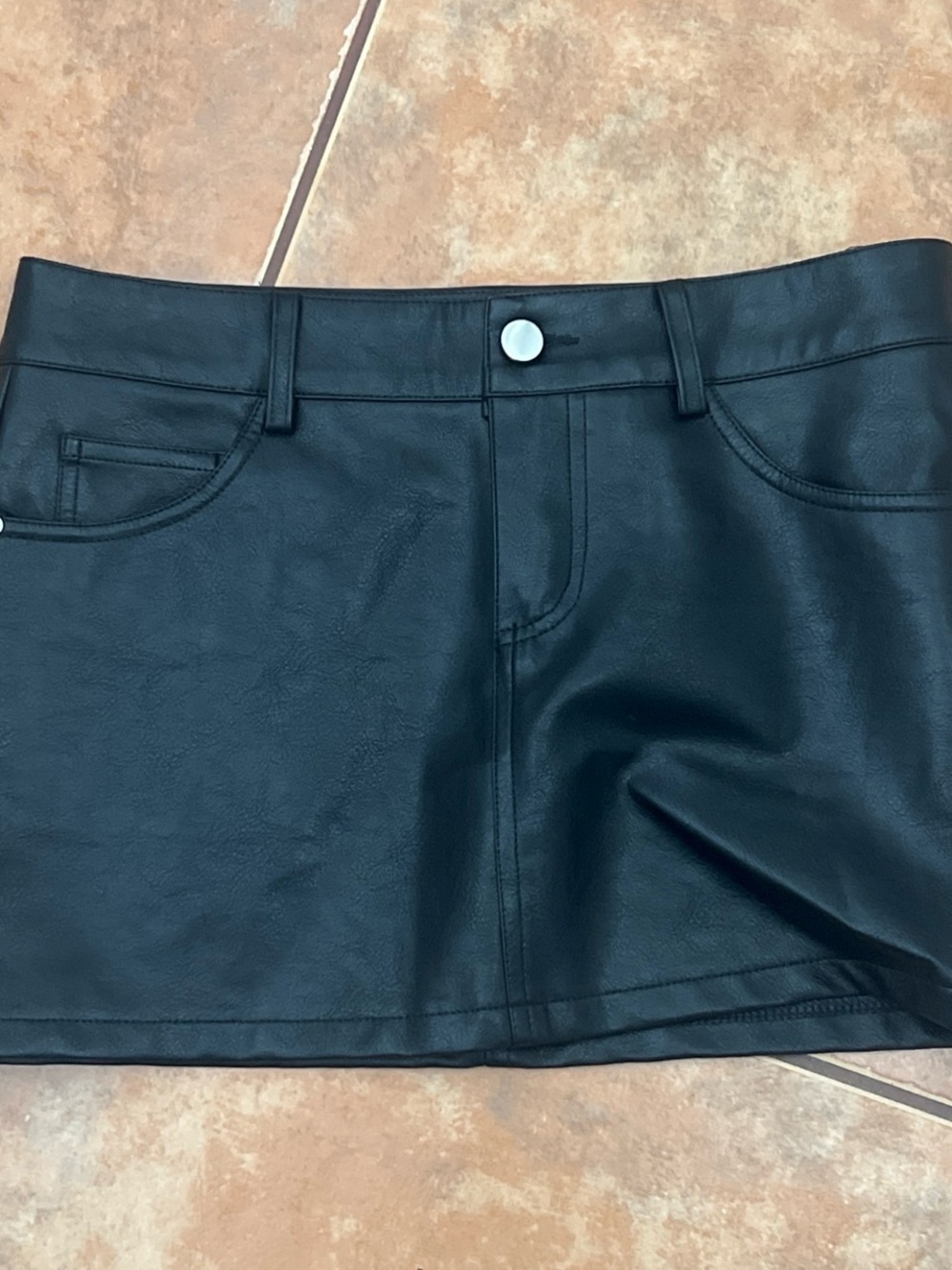 Edikted Black Faux Leather Mini Skirt with Button Detail